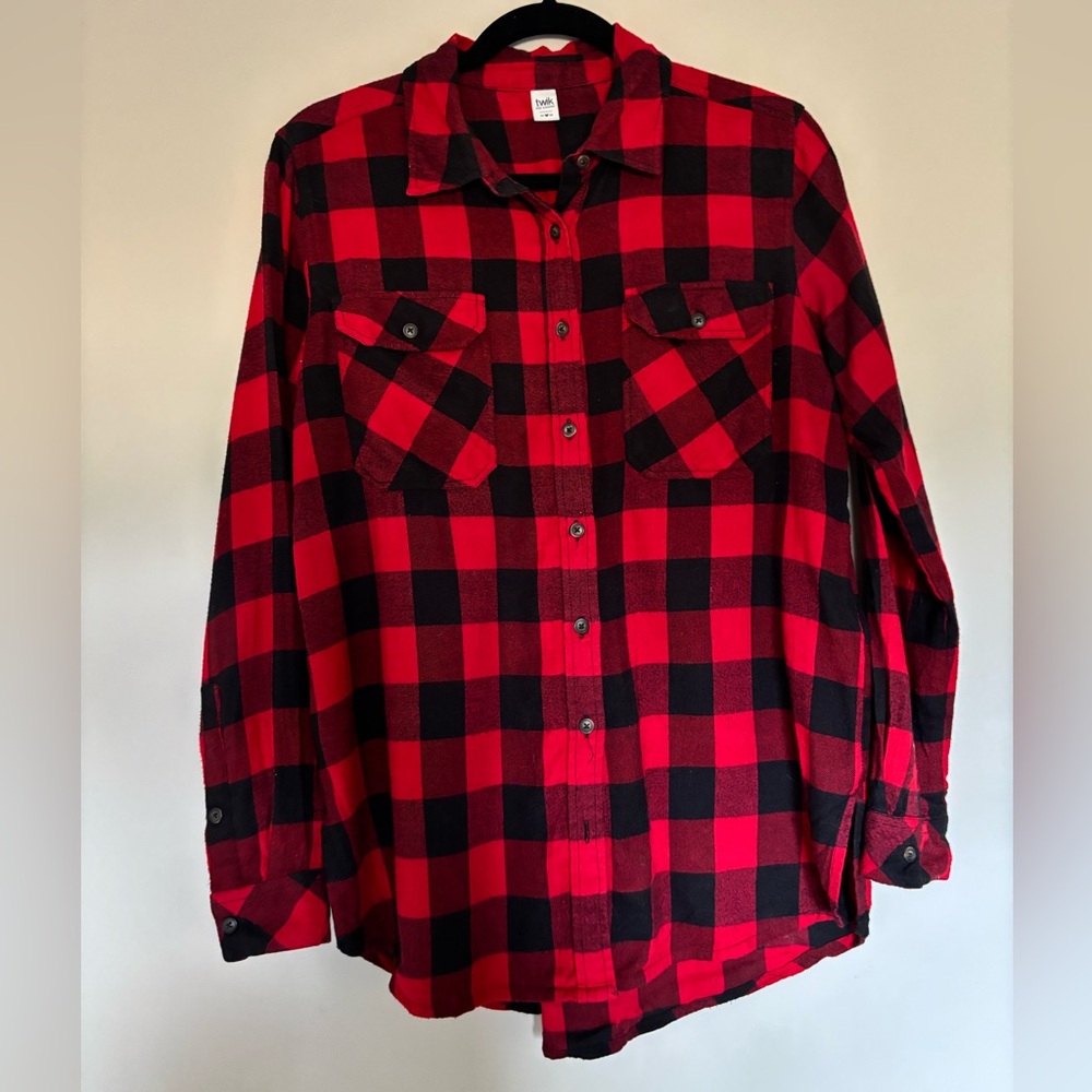 Twik Red and Black Plaid Flannel Women's Button Down Shirt
